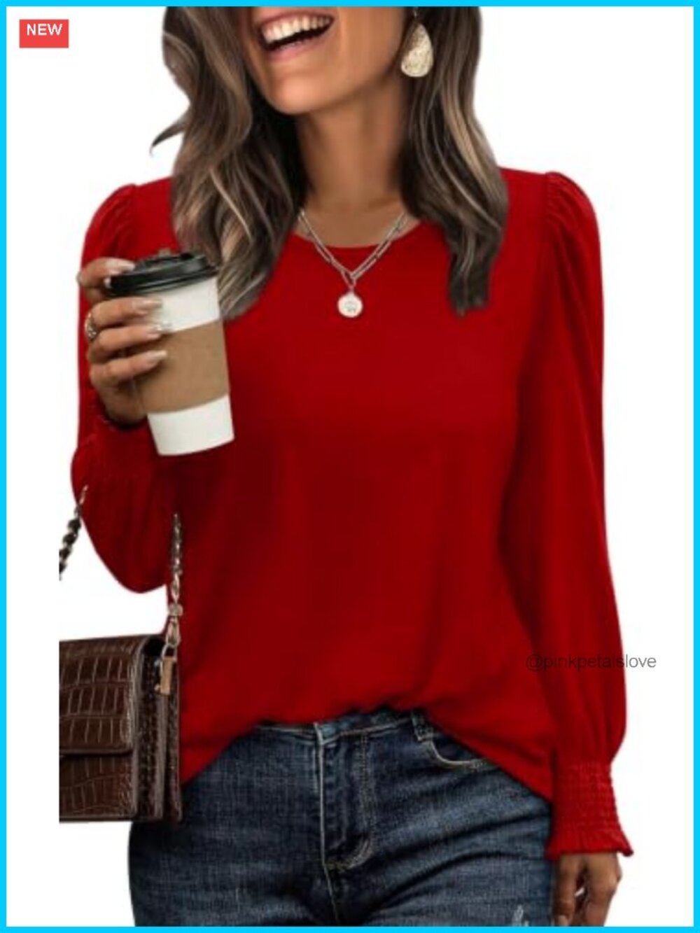 Women's Dressy Casual Long Sleeve Tunic Blouse with Smocked Cuffs
